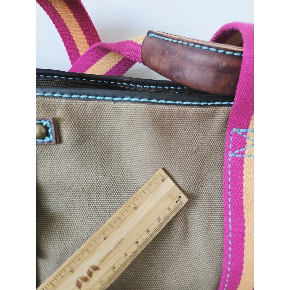 VTG 90s GAP 1969 Canvas‎ Brown Leather Y2K Tote Carry All Bag Handbag Shopper